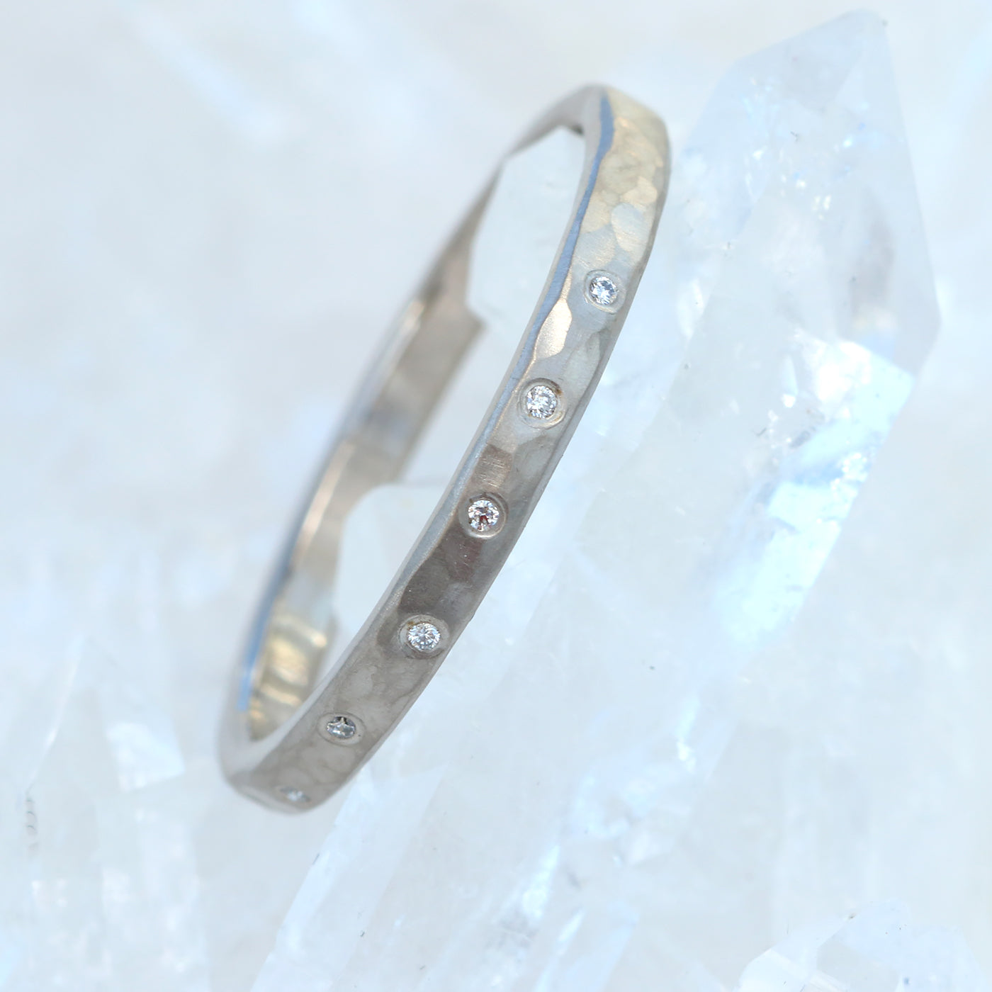 diamond hammered wedding ring