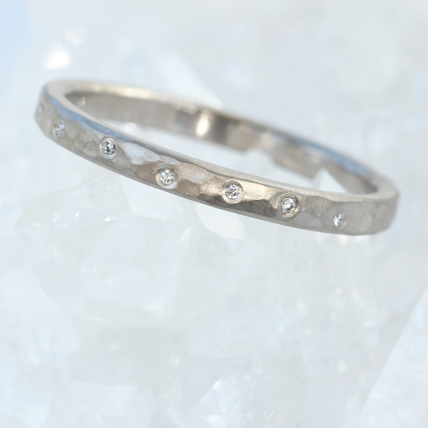 diamond hammered wedding ring