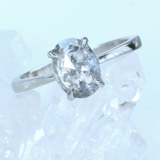 Custom Platinum Oval Salt & Pepper Diamond Claw Set Solitaire Engagement Ring