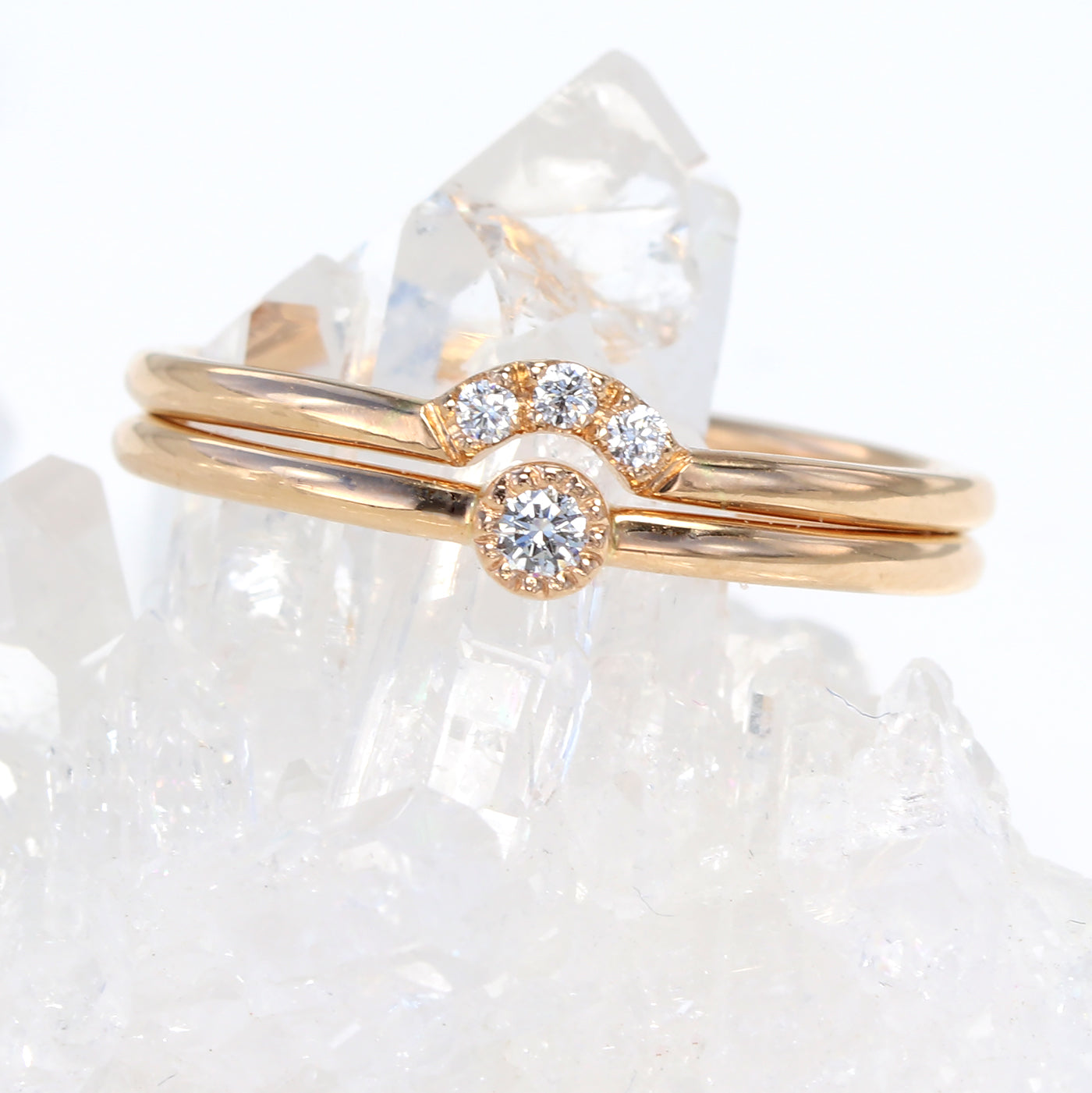 Petite 18ct Rose Gold Diamond Ring Set (Size K 1/2)