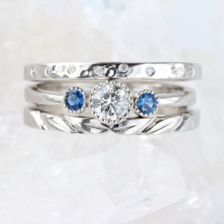 Custom Platinum Diamond and Sapphire Trilogy Ring