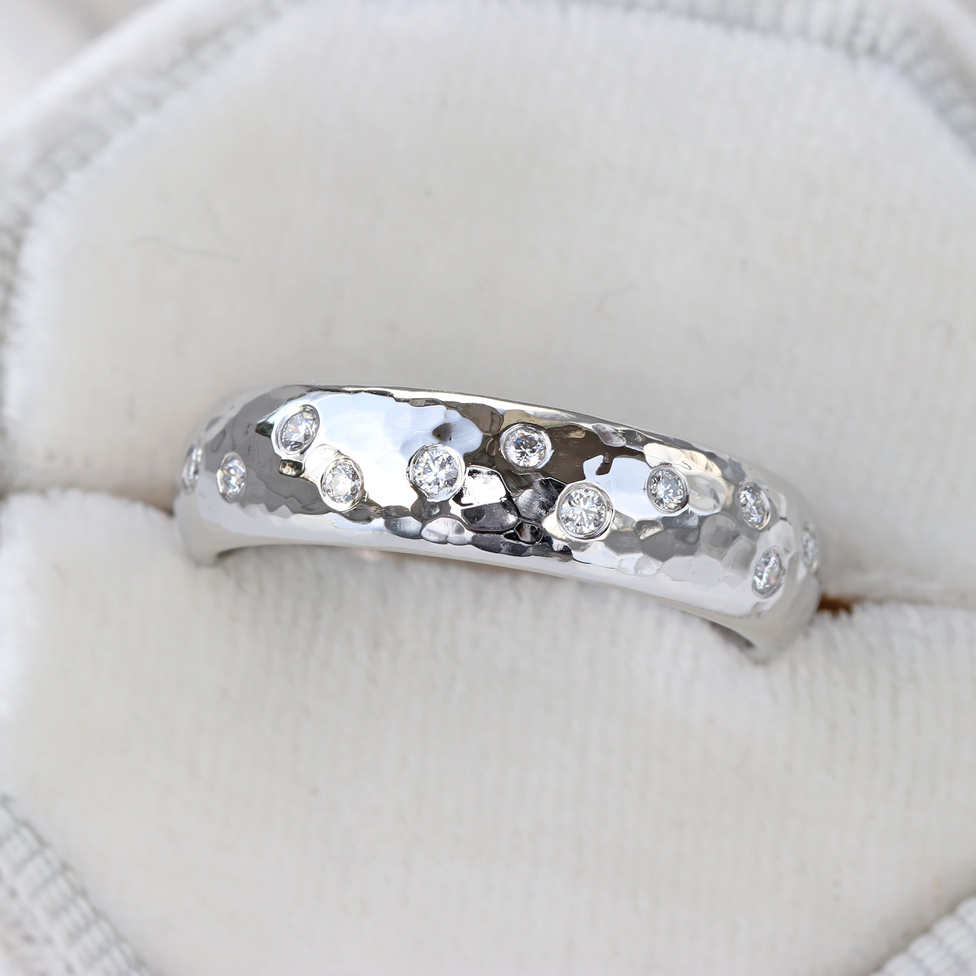 Platinum Hammered Scattered Diamond Eternity Band (Size M 1/2)