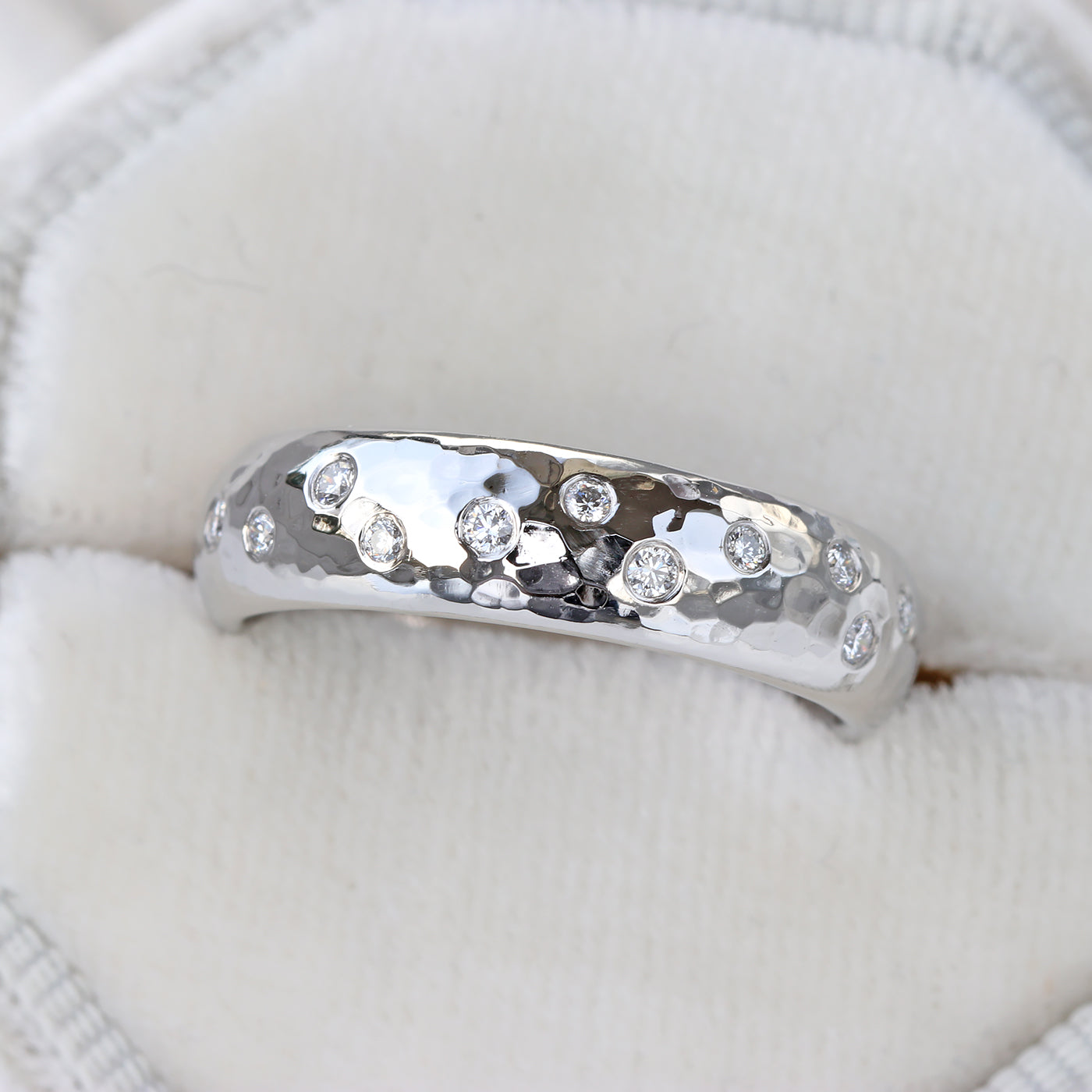 Chunky Hammered Diamond Wedding or Eternity Ring in Platinum - Size M 1/2