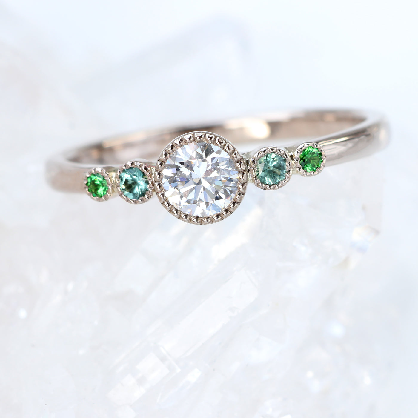18ct White Gold Diamond and Tourmaline 5-Stone Engagement Ring