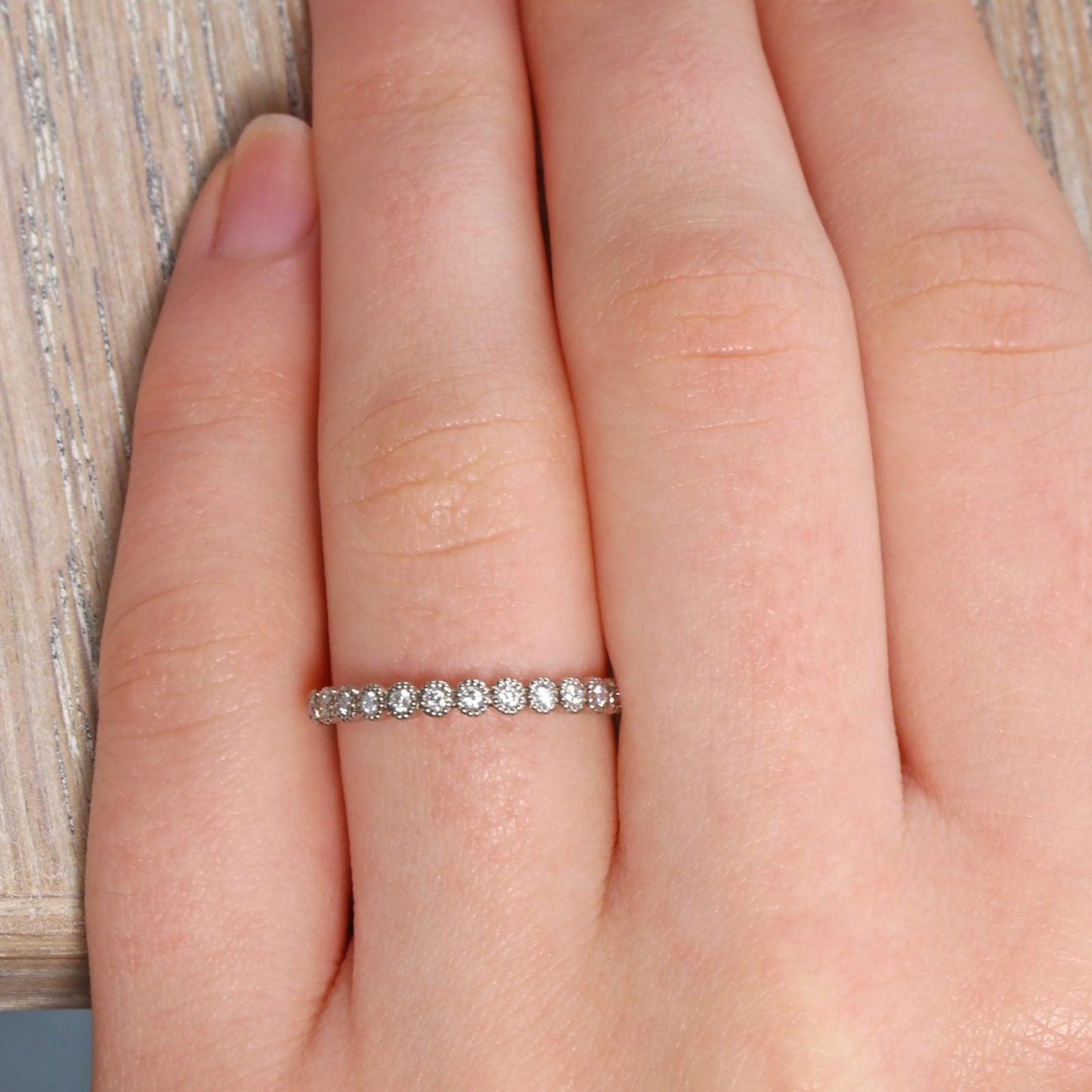 18ct White Gold Milgrain Engraved Diamond Wedding Ring