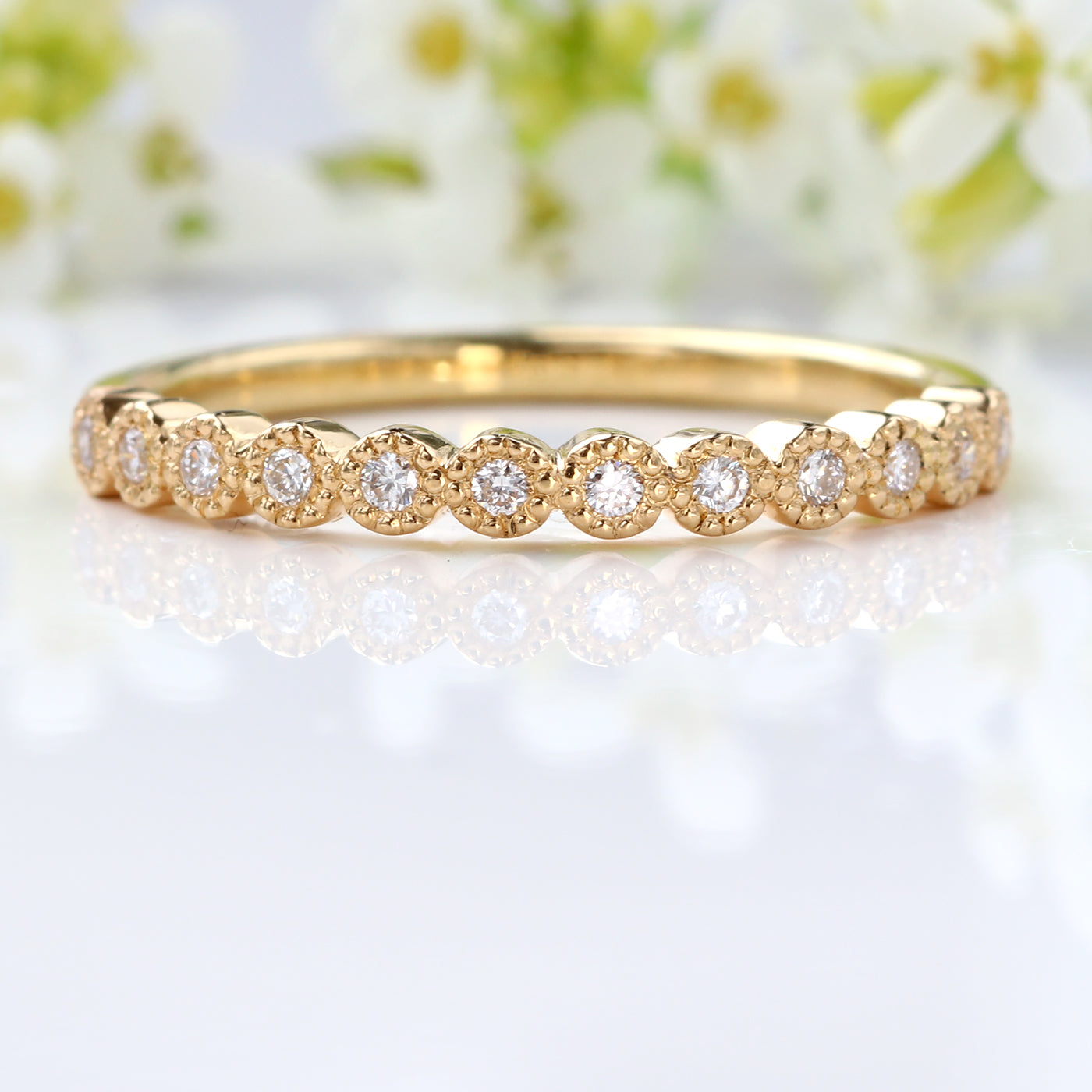 18ct Gold Milgrain Diamond Half Eternity Ring