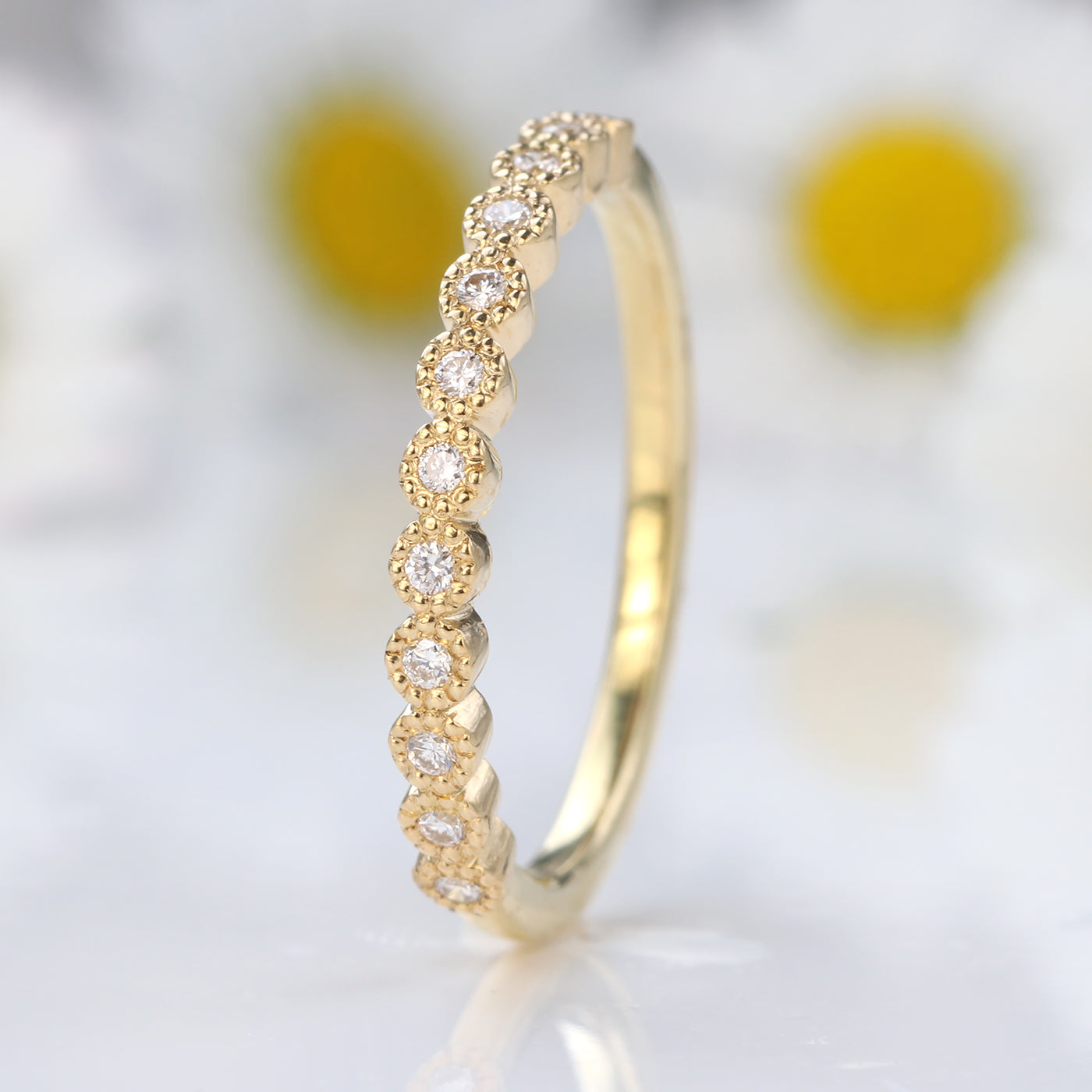 18ct Gold Milgrain Diamond Half Eternity Ring