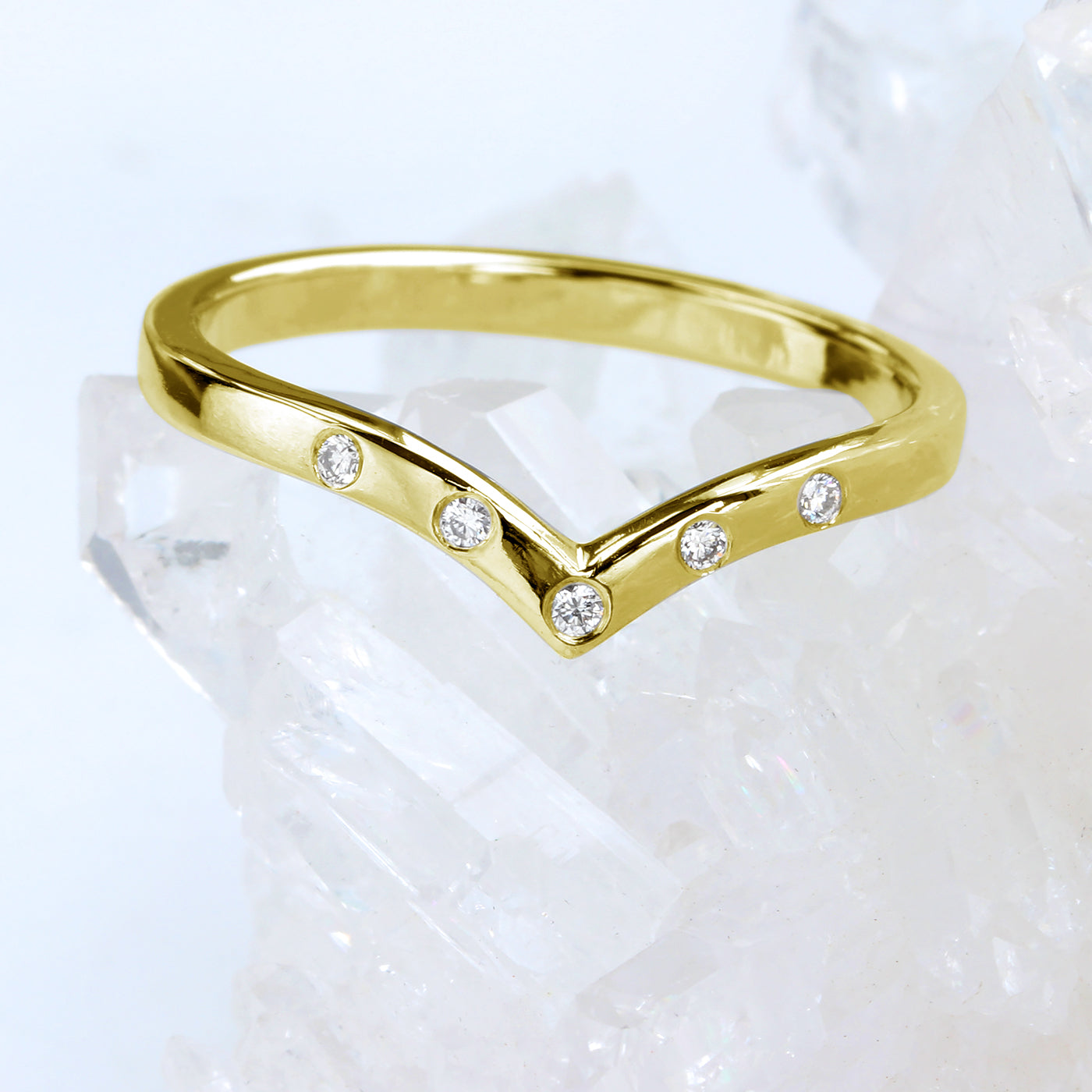 18ct Gold 5 Diamond Wishbone Wedding Ring