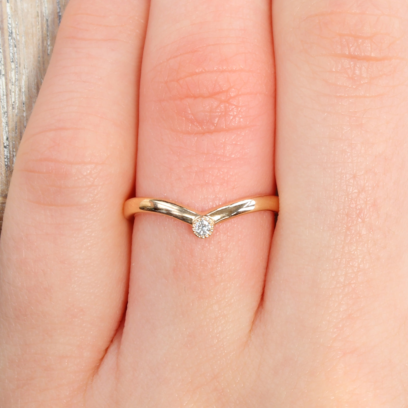 18ct Rose Gold Solitaire Diamond Wishbone Wedding Ring