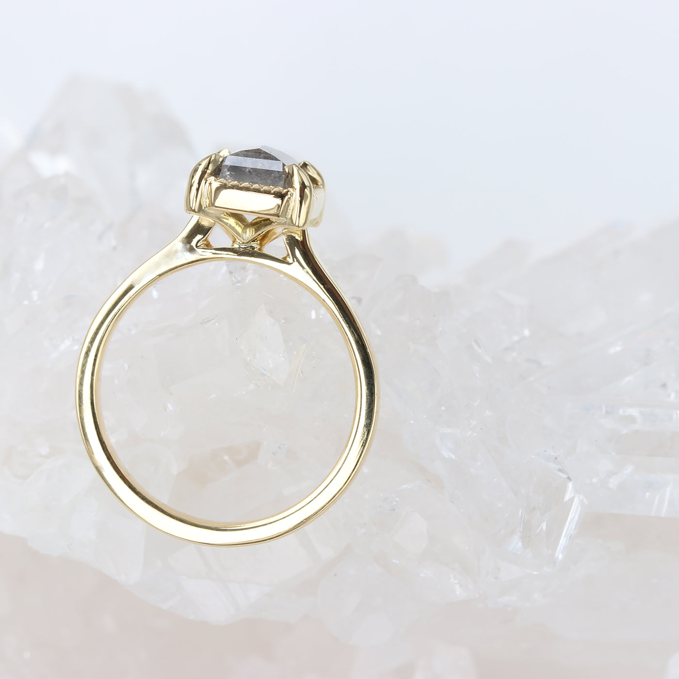 18ct Gold Emerald Cut Salt & Pepper Diamond Solitaire Ring (Size K, Resize I - M)