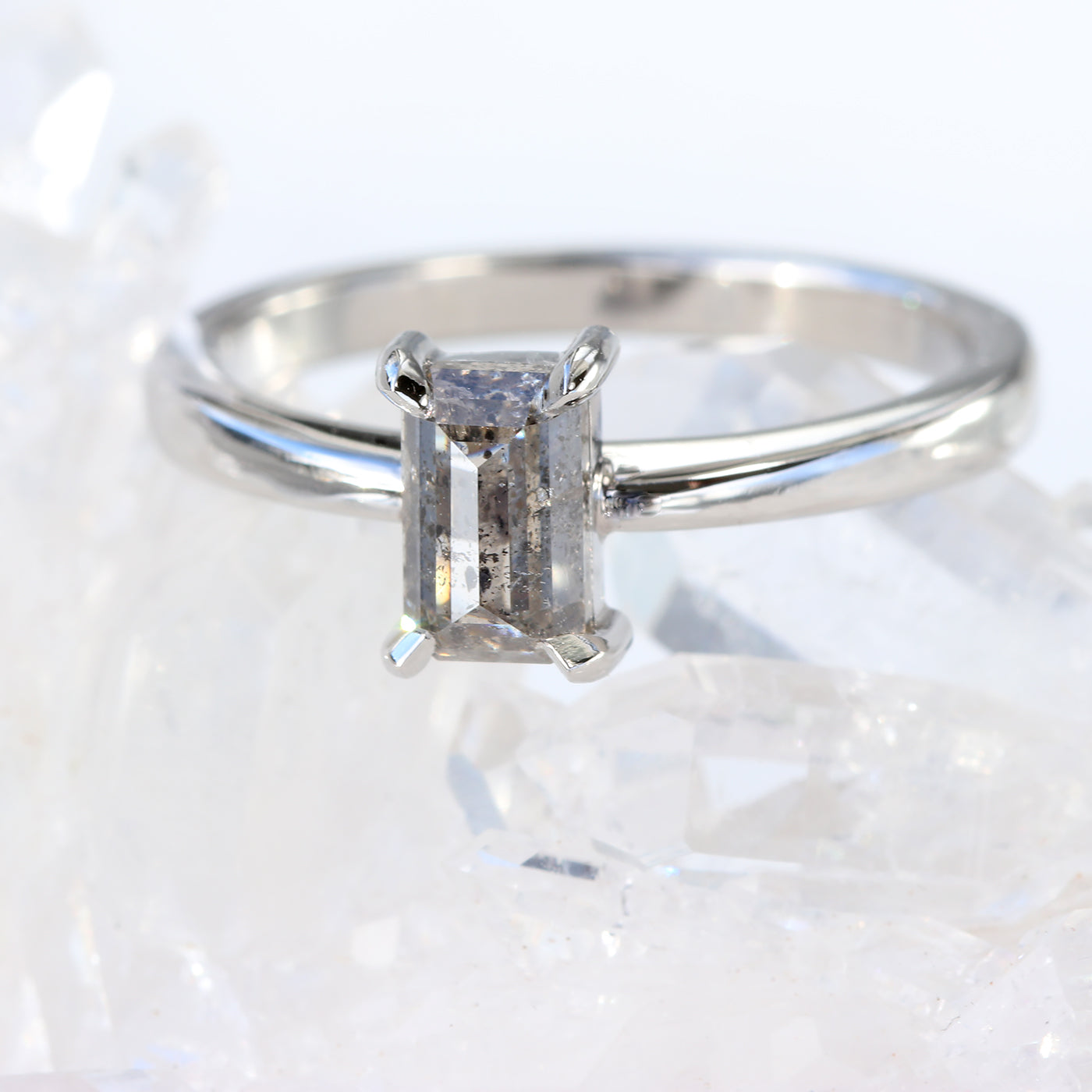 Platinum Salt and Pepper Diamond Solitaire Engagement Ring