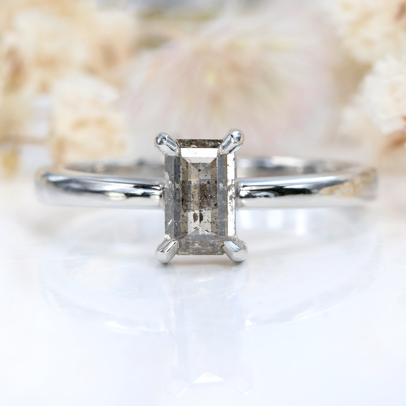 Platinum Salt and Pepper Diamond Solitaire Engagement Ring