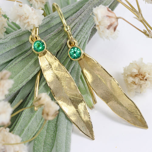 Emerald sale leaf earrings