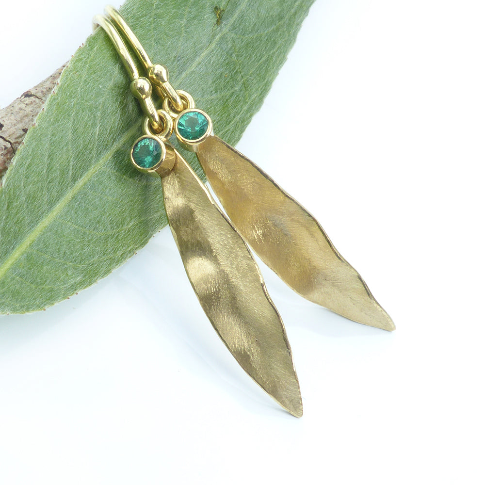 emerald leaf earrings