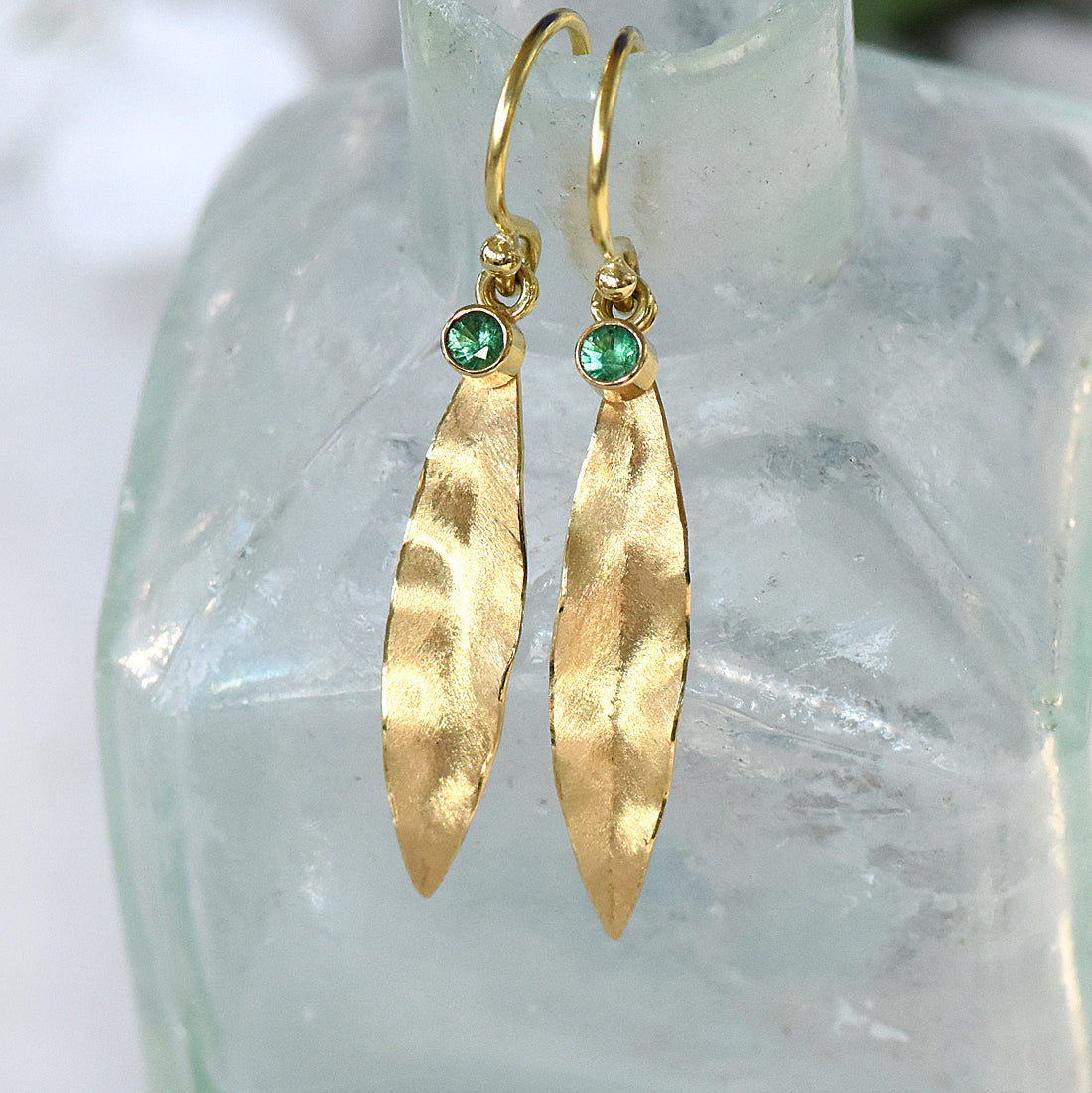 emerald leaf earrings