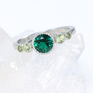 Custom Platinum Bespoke Emerald and Peridot 5-Stone Engagement Ring