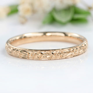 18ct Rose Gold Orange Blossom Engraved 2.5mm Comfort Fit Court Wedding Ring