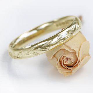 18ct Gold Engraved Leaves 3mm Comfort Fit Court Wedding Ring