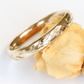 18ct Rose Gold Engraved Leaves 3mm Comfort Fit Court Wedding Ring