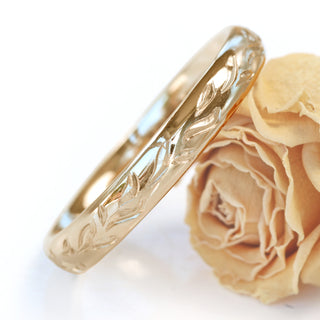 18ct Rose Gold Engraved Leaves 3mm Comfort Fit Court Wedding Ring