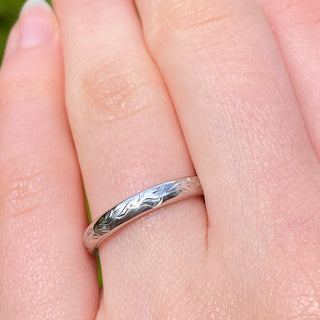 Platinum Engraved Leaves 3mm Comfort Fit Court Wedding Ring