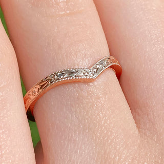 18ct Rose Gold Orange Blossom Engraved Wishbone Wedding Ring