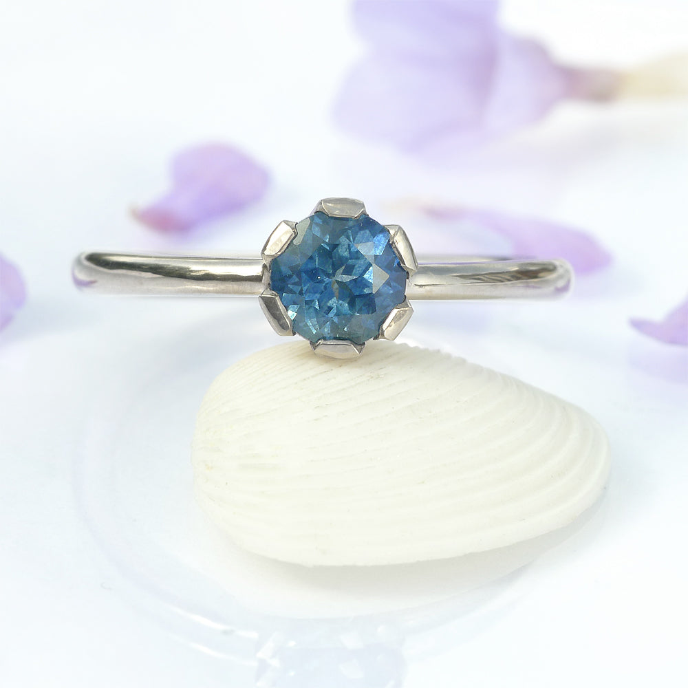 Ethical Blue Sapphire Engagement Ring in White Gold