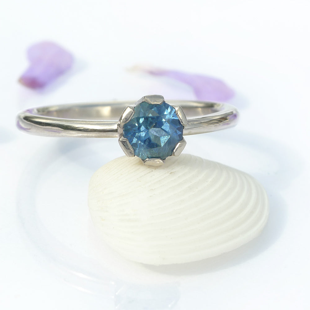 Ethical Blue Sapphire Engagement Ring in White Gold