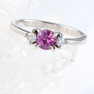Custom Platinum Fuchsia Pink Sapphire and Diamond Trilogy Engagement Ring (Size N, Resize K - Q)
