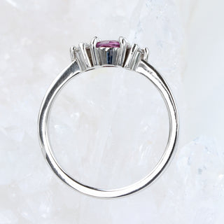 Custom Platinum Fuchsia Pink Sapphire and Diamond Trilogy Engagement Ring (Size N, Resize K - Q)