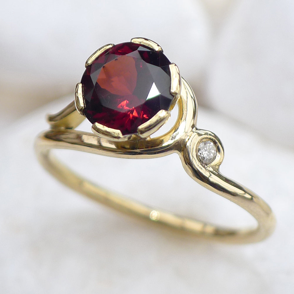 Garnet Gold Ring with Diamond Accent