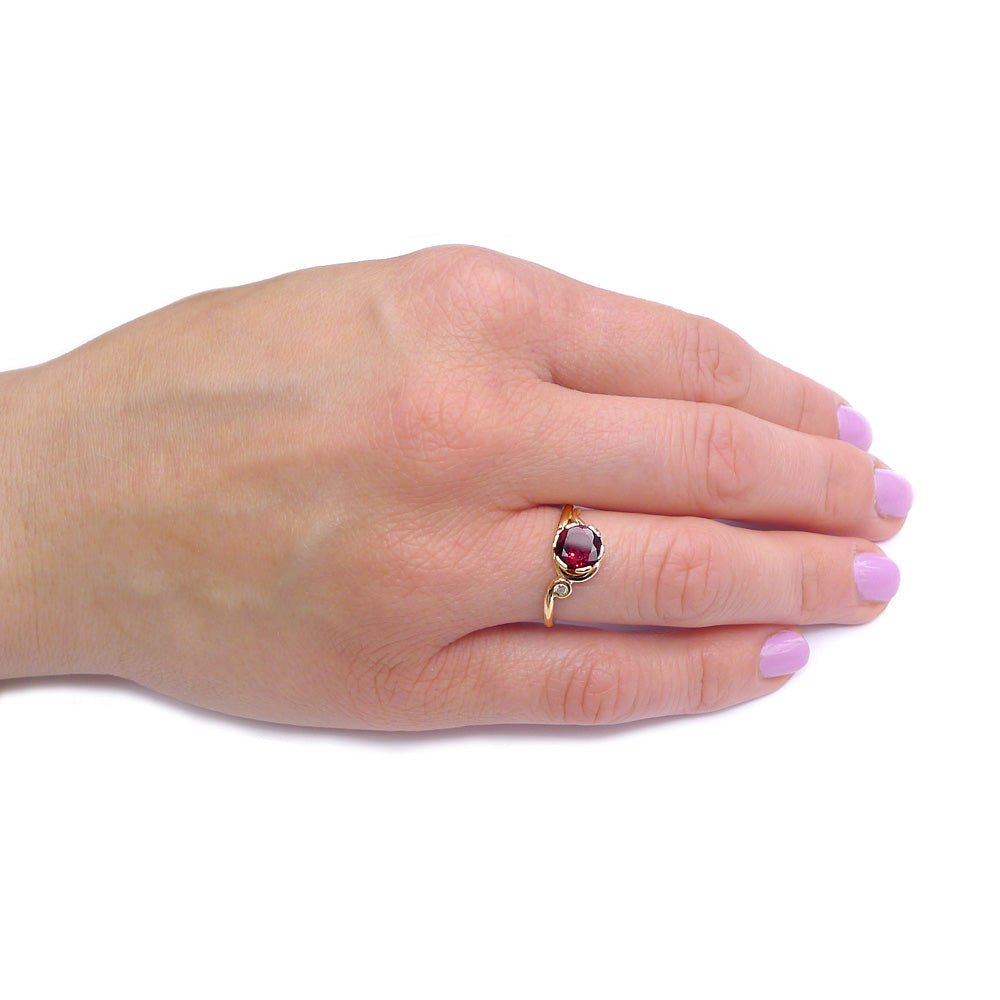 Garnet Gold Ring with Diamond Accent