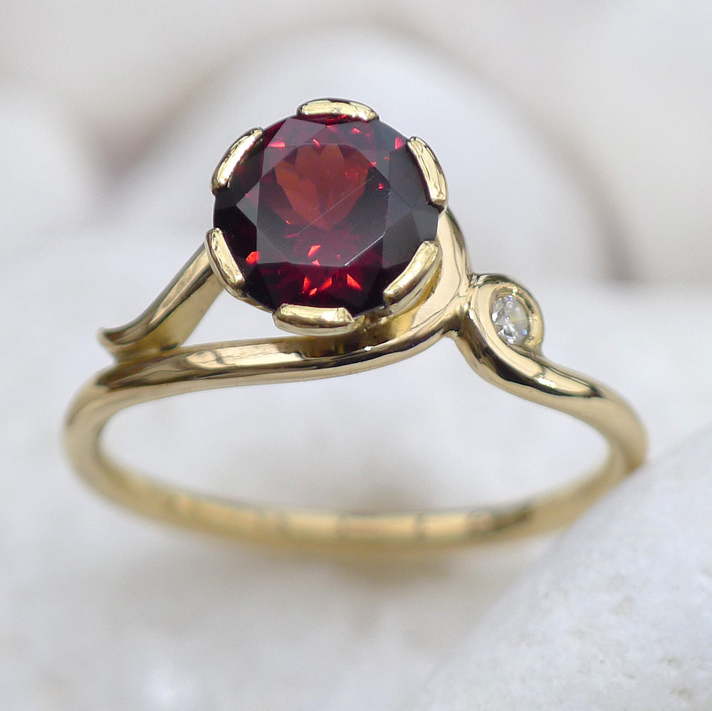 Garnet Gold Ring with Diamond Accent