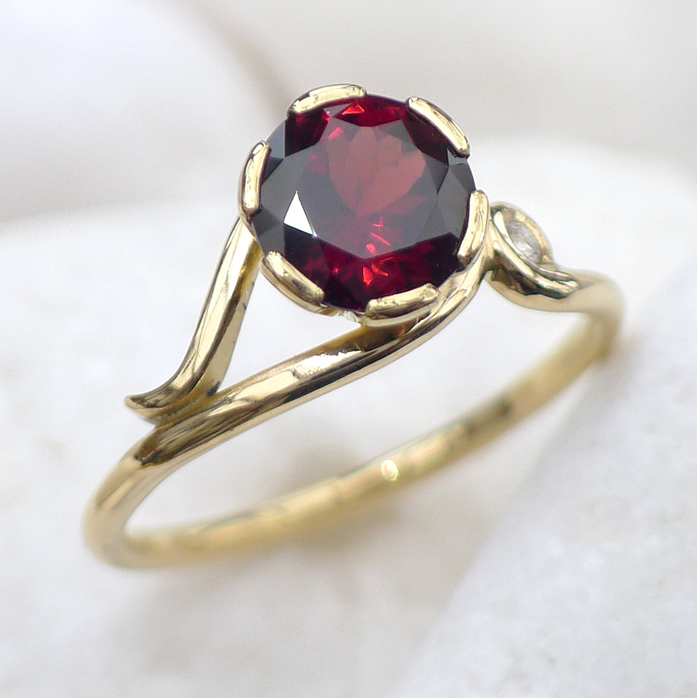 Garnet Gold Ring with Diamond Accent