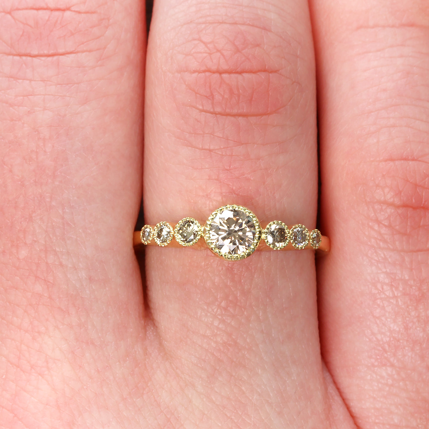 18ct Gold 7-Stone Champagne Diamond Engagement Ring (Size M, Resize K - O)