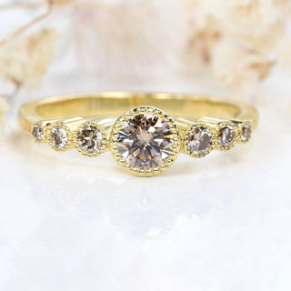 Custom 7 Stone Champagne Diamond Engagement Ring
