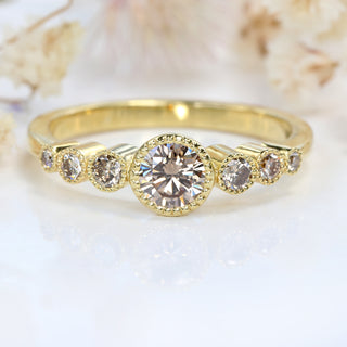 Custom 7 Stone Champagne Diamond Engagement Ring