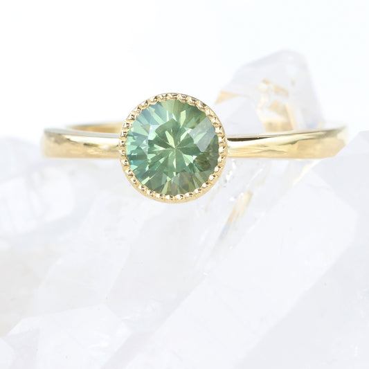 18ct Gold Green Sapphire Milgrain Solitaire Engagement Ring