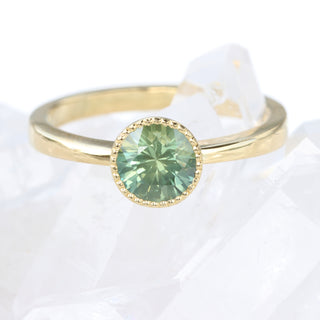 18ct Gold Green Sapphire Milgrain Solitaire Engagement Ring