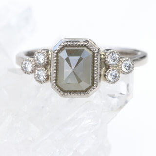 Custom 18ct Gold Emerald Cut Natural Grey Diamond Cluster Ring