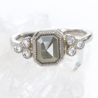 Custom 18ct Gold Emerald Cut Natural Grey Diamond Cluster Ring