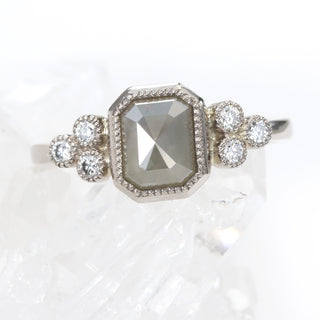 Custom 18ct Gold Emerald Cut Natural Grey Diamond Cluster Ring