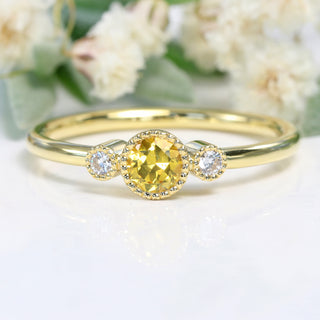 Custom 18ct Gold Petite Yellow Sapphire & Diamond Trilogy Ring