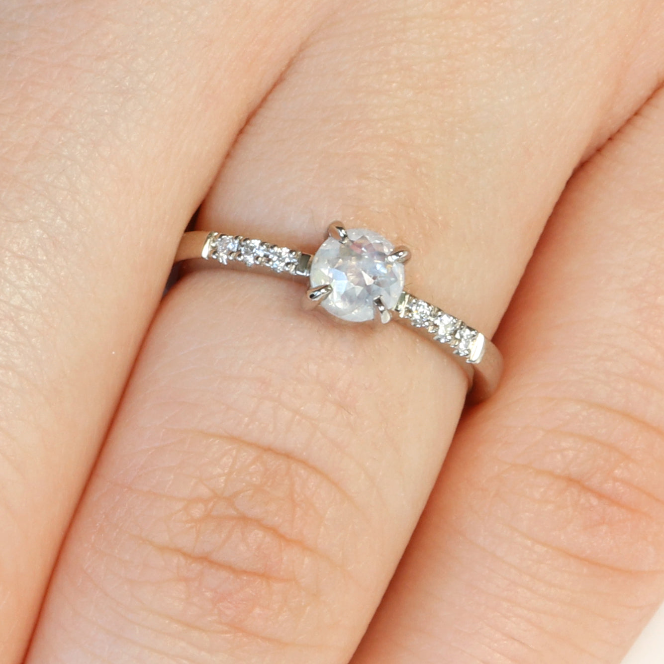 18ct White Gold Solitaire Diamond Pavé Engagement Ring
