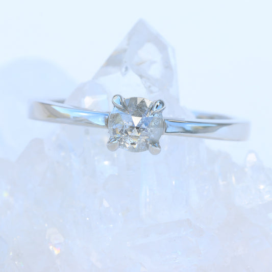 Platinum Rose Cut Icy Diamond Solitaire Engagement Ring