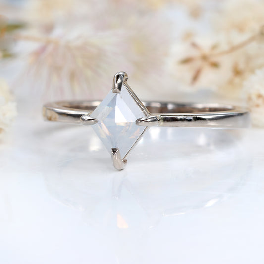 18ct White Gold Kite Shape Solitaire Opalescent Diamond Ring