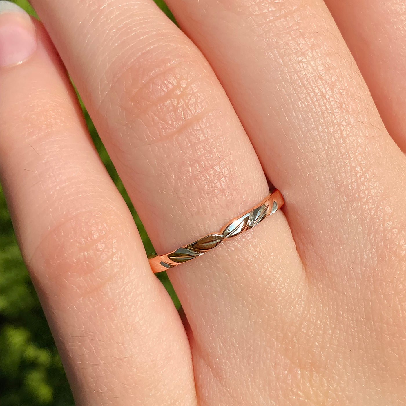18ct Rose Gold Slim Leaf Wedding Ring