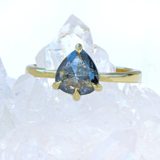 18ct Gold Salt & Pepper Pear Rose Cut Diamond Engagement Ring