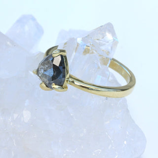 18ct Gold Salt & Pepper Pear Rose Cut Diamond Engagement Ring