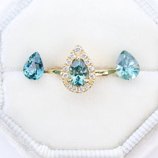 18ct Gold Teal Sapphire & Diamond Halo Ring